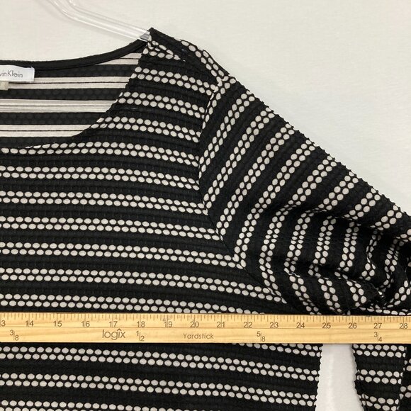 Calvin Klein Top size 2X Black White Striped Mixed Media Preppy Office Popover - Picture 6 of 11